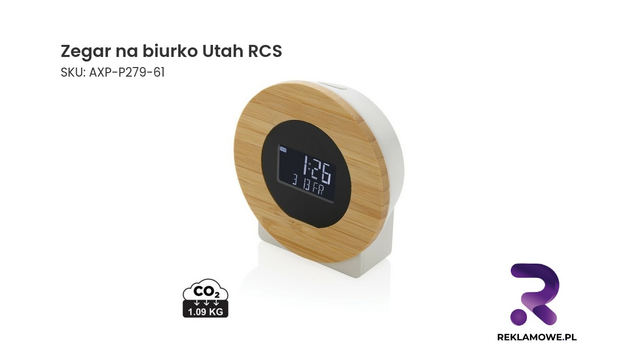 Zegar na biurko Utah RCS Zegar na biurko Utah RCS w eleganckim stylu