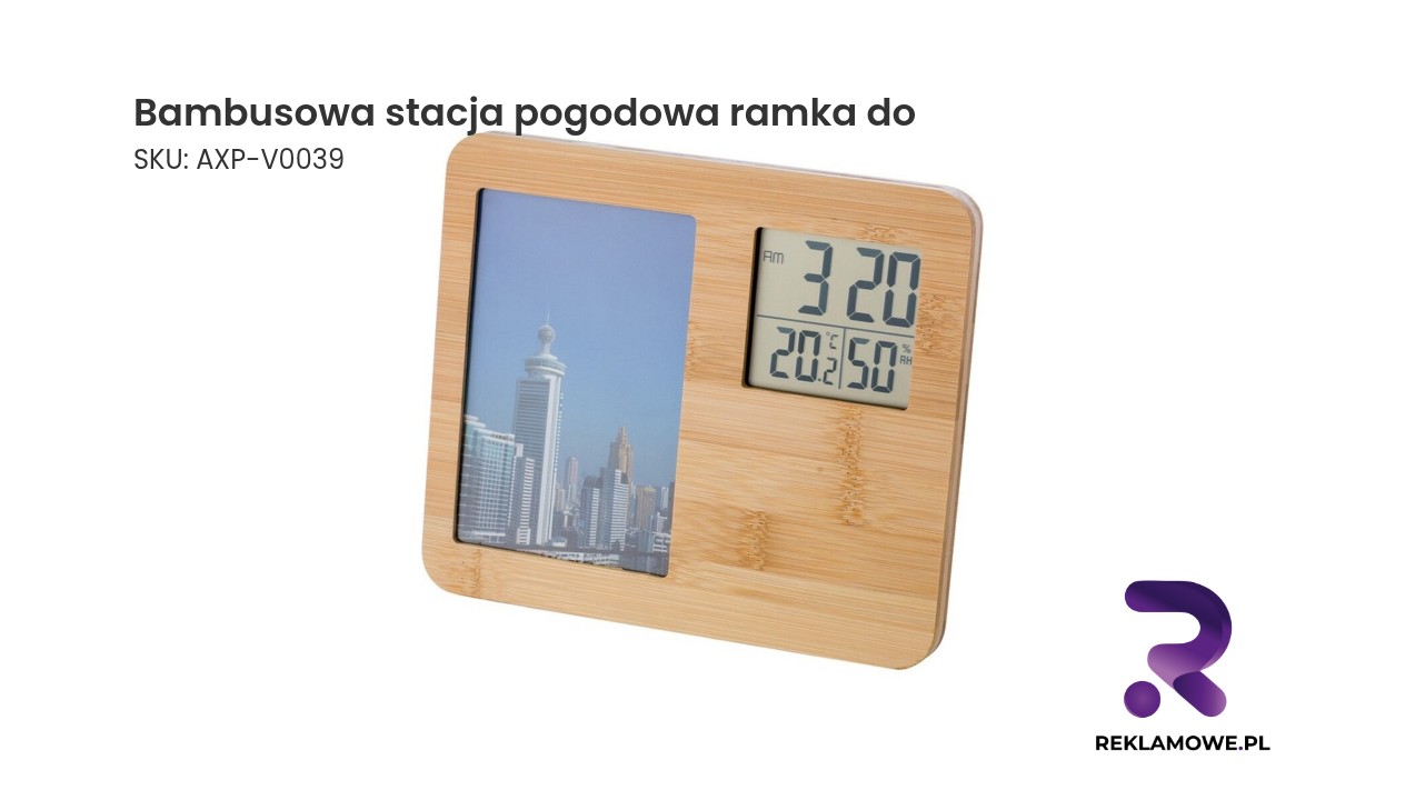 Bambusowa stacja pogodowa z ramką na zdjęcie